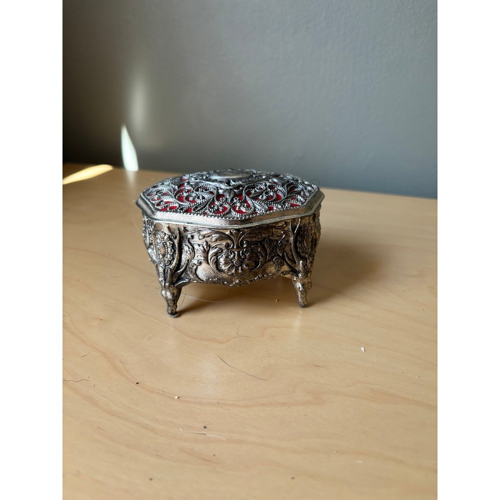 Vintage Jewelry Box with Red Velvet/felt Lining